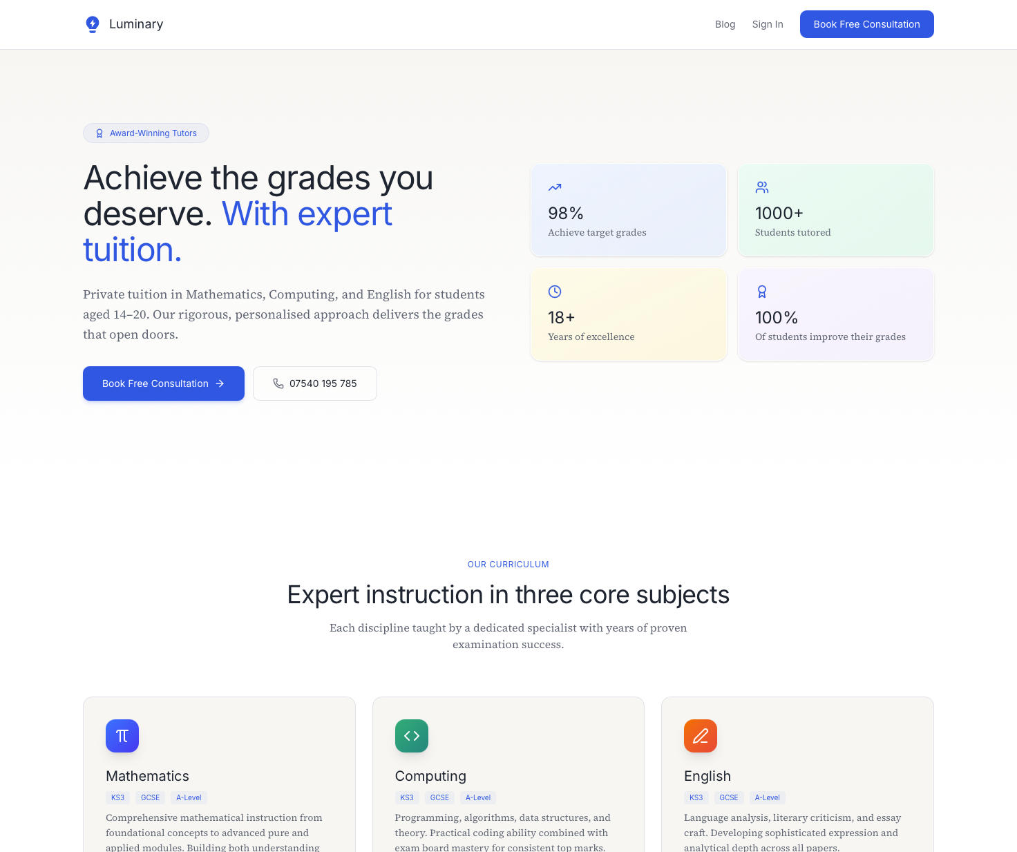 The Luminary Tutoring Website